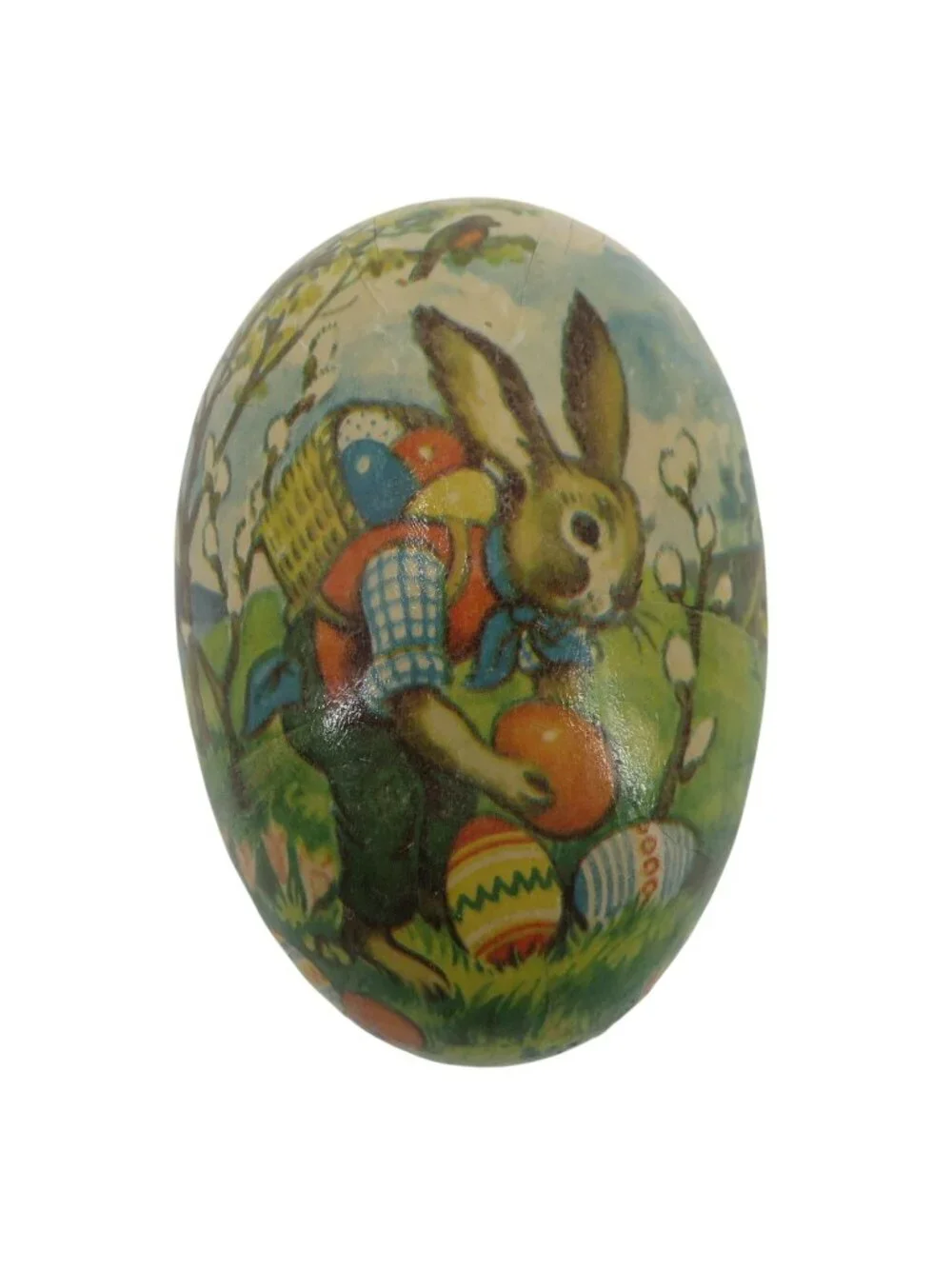 Antique German Easter Bunny Paper Mache Egg Candy Container 3.5in Germany Rabbit